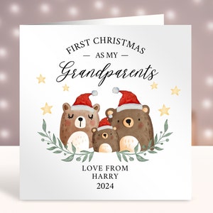 Primera tarjeta de Navidad personalizada para abuelos, feliz primera Navidad como abuela y abuelo, tarjeta de Navidad Pops, osos lindos, animales del bosque
