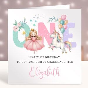 Personalisierte Prinzessin Geburtstagskarte, jedes Alter, süße Einhorn-Karte, kleine Prinzessin, Karte für kleine Mädchen, 1.2.3.4.5.6.7.8