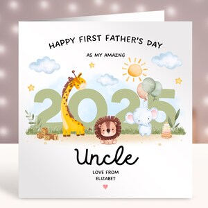 Tarjeta personalizada para el primer día del padre, regalo para el primer día del padre, primer día del padre como mi tío, primer día del padre para bebés, animales de safari