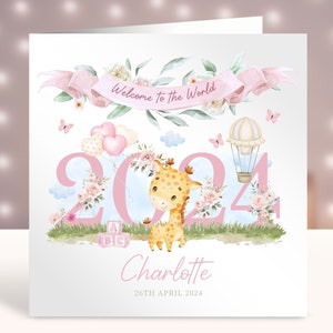 Carte de naissance, carte de naissance personnalisée pour fille, fille, petite-fille, nièce, soeur, cousine, bienvenue dans le monde, carte de nouveaux parents