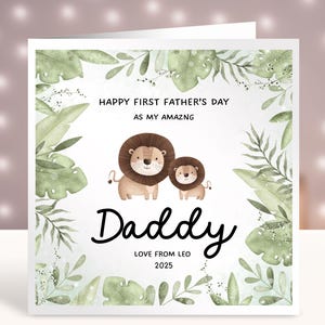 Tarjeta personalizada para el primer día del padre, regalo para el primer día del padre, primer día del padre como mi papá, tarjeta para el primer día del padre de un bebé, animales de safari