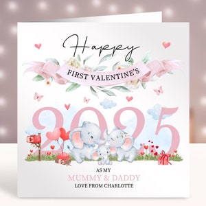 Tarjetas personalizadas para el primer día de San Valentín, feliz primer día de San Valentín como mi mamá y mi papá, nuevos padres, tarjeta de bebé, de hijo, hija