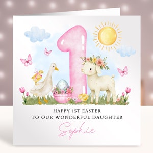 Carte de Pâques personnalisée, 1ère Pâques de bébé, première Pâques de bébé, carte de première Pâques 2025, fille, petite-fille, nièce, cadeau de Pâques pour bébé