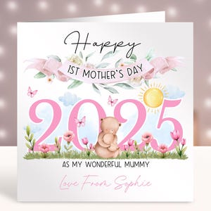 Carte personnalisée pour la fête des mères, 1er cadeau de fête des mères, maman, maman, nounou, grand-mère, belle-mère, arrière-grand-grand-mère, mignon ours, maman ours, toute relation