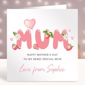 Tarjeta personalizada para el Día de la Madre, regalo de fresa para el primer día de la madre, mamá, niñera, abuela, madrastra, bisabuela, especial de bayas