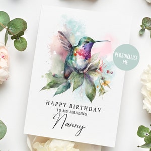Carte d'anniversaire maman, carte colibri personnalisée, amateurs de colibris, carte d'anniversaire pour grand-mère, grand-mère, grand-mère, maman, carte de petite-fille