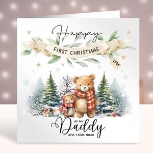 Primeiro Natal como meu pai, primeiro cartão de Natal personalizado, cartão para os pais, recém-nascido para o pai, primeiro Natal do bebê, animais da floresta