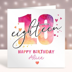 Carte personnalisée 18e anniversaire pour elle, tout âge, carte personnalisée, carte joyeux 18e anniversaire, carte pour soeur, design simple, 18 ans