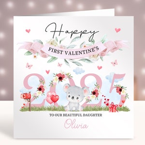 Personalisierte erste Valentinstag Karte, Baby's 1st Valentinstag Karte, Karte für Mädchen, Tochter, Enkelin, Nichte, Schwester, Cousin, Freundin