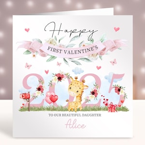 Personalisierte erste Valentinstag Karte, Baby's 1st Valentinstag Karte, Karte für Mädchen, Tochter, Enkelin, Nichte, Schwester, Cousin, Freundin