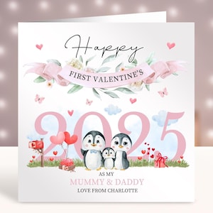 Gepersonaliseerde eerste Valentijnsdagkaarten, fijne 1e Valentijnsdag als mijn mama en papa, nieuwe ouders, kaart van baby, van zoon, dochter