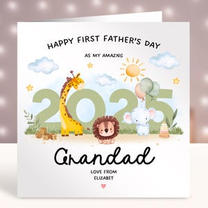 Biglietto personalizzato per la prima festa del papà, primo regalo per la festa del papà, prima festa del papà da nonno, prima festa del papà da bambino, animali del safari