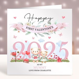 Tarjetas personalizadas para el primer día de San Valentín, primer día de San Valentín como mi mamá, tarjetas de bebé, regalo para mamá primeriza, tarjeta para ella de parte de su hija, hijo y bebé