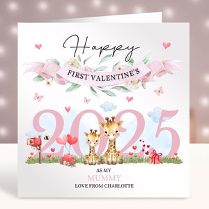 Tarjetas personalizadas para el primer día de San Valentín, primer día de San Valentín como mi mamá, tarjetas de bebé, regalo para mamá primeriza, tarjeta para ella de parte de su hija, hijo y bebé