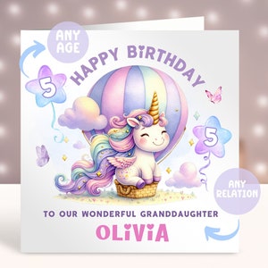 Personalisierte Einhorn Geburtstagskarte, jedes Alter, 4. Geburtstag für Mädchen, Regenbogen Einhorn, Karte für kleine Mädchen, 1.2.3.4.5.6.7.8
