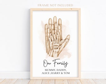 Family Of 5 Print, Personalised Family Print, Family Hands Wall Art, Family Portrait, Family Gift, New Born Gift, Mother's Day, Our Family