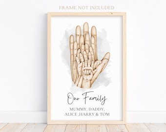 Family Of 5 Print, Personalised Family Print, Family Hands Wall Art, Family Portrait, Family Gift, New Born Gift, Mother's Day, Our Family