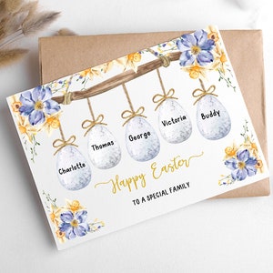 Cartão de Páscoa fofo e colorido para família, cartão de família de Páscoa personalizado, cartões de Páscoa, cartão de cumprimentos de Páscoa, cartão para pais