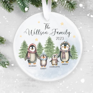 Personalised Penguin Family Christmas Decoration, Family Keepsake, Christmas Ornament 2023, Personalised First Christmas as Family of Four