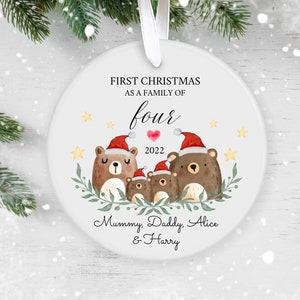 Personalised First Christmas as a Family, Holiday Decor, Christmas Ornament 2022, Family Keepsake Baby’s 1st Christmas, Ceramic Bauble