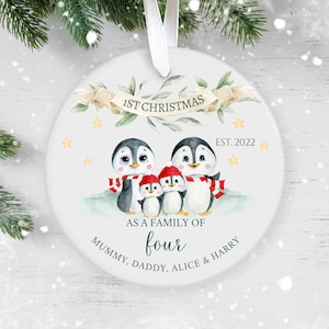 Personalised First Christmas as a Family, Holiday Decor, Christmas Ornament 2022, Family Keepsake Baby’s 1st Christmas, Ceramic Bauble