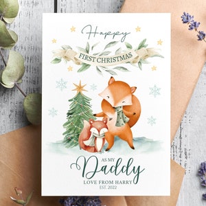 Primo Natale come mio papà, Biglietto di Natale personalizzato per il primo Natale, Biglietto per genitore, Neonato a papà, Primo Natale del bambino, Animali del bosco, Volpe