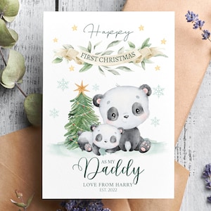 Premier Noël en tant que papa, 1er carte de Noël personnalisée, carte pour parent, naissance à papa, 1er Noël de bébé, panda