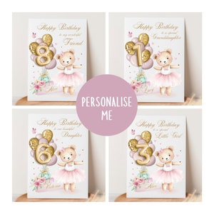 Personalisierte Mädchen-Geburtstagskarte, jedes Alter, Ballerina-Grußkarte, Karte für Nichte, Enkelin, nette Karte für Sie, 4.5.6.7.8