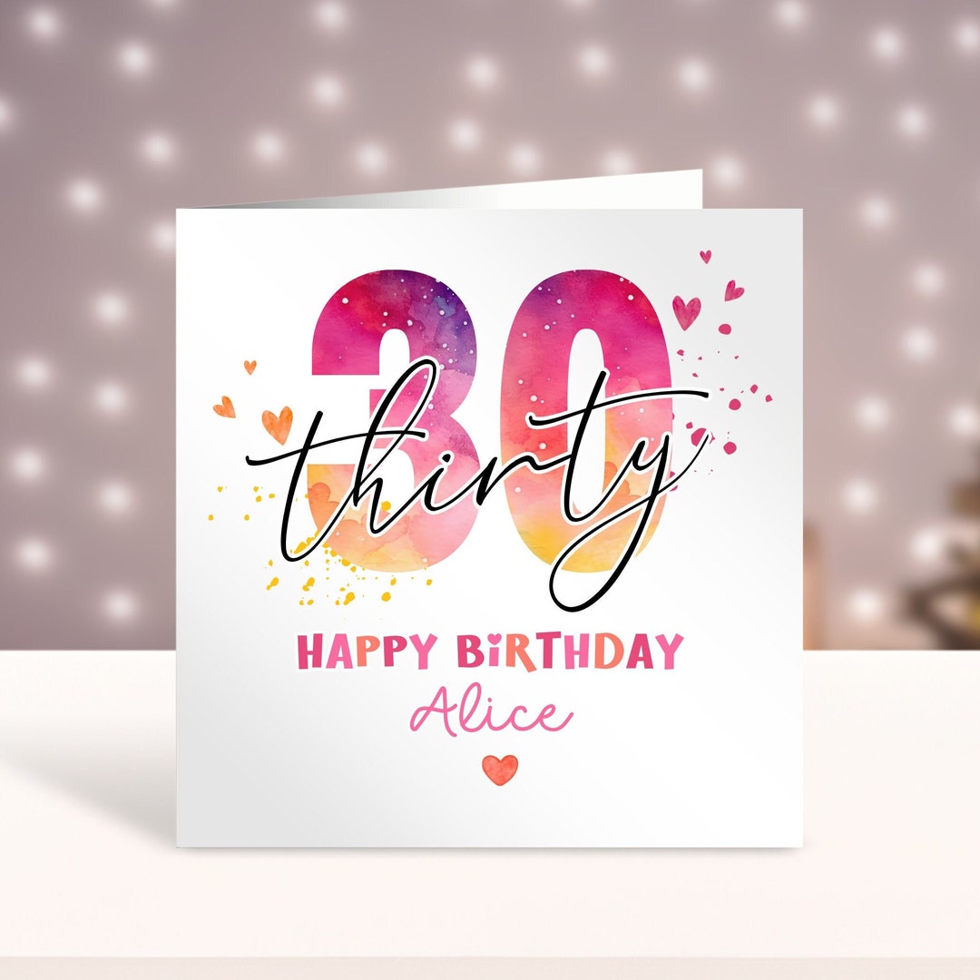 Personalised 30th Birthday Card for Her, Any Age, Custom Card, Happy