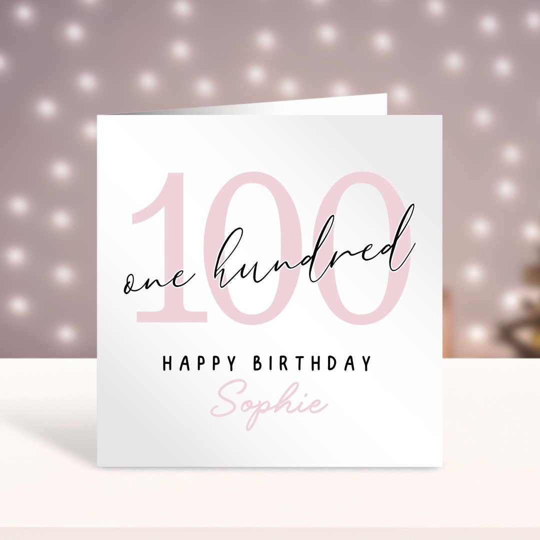 Personalised 100th Birthday Card for Her, Any Age, Custom Card, Happy ...
