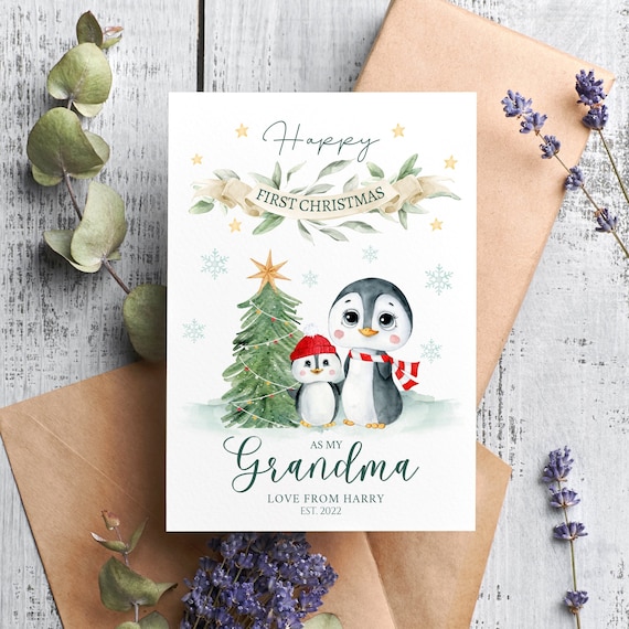Weihnachtskarte Für Oma Mit Goldfolien-Schriftzug – Personalisierte Karte "To Nanna From Grandchildren" – Inklusive Umschlag, 159 X 184 Mm