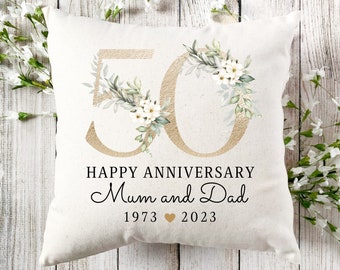 Cuscino personalizzato per il 50° anniversario, regalo personalizzato per l'anniversario di nozze, ricordo dell'anniversario, buon anniversario, 50 anni di matrimonio