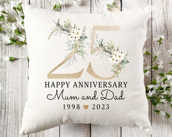 Cuscino personalizzato per il 25° anniversario, regalo personalizzato per l'anniversario di nozze, ricordo dell'anniversario, buon anniversario, 25 anni di matrimonio