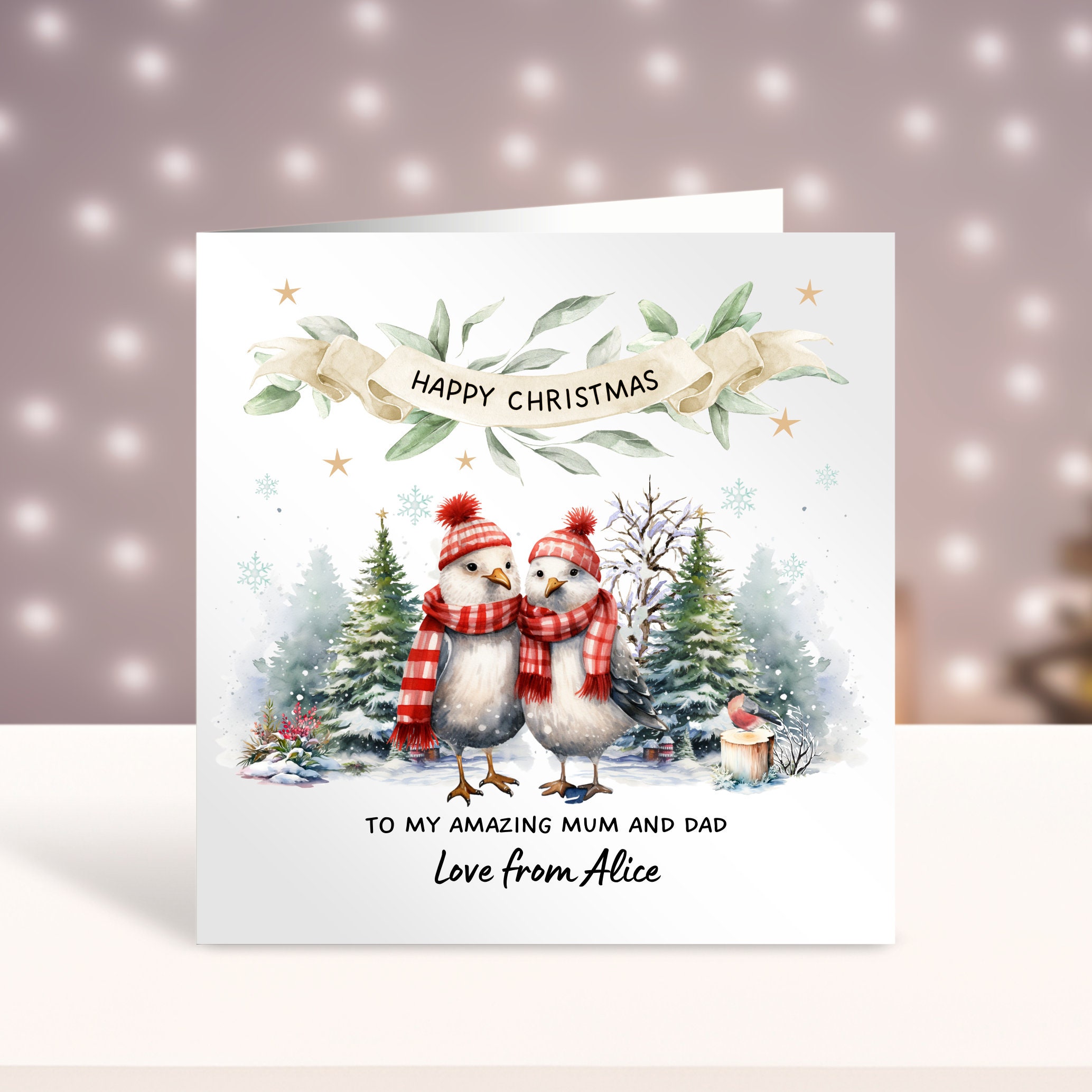 Biglietto Di Natale Per Nipote E Partner - Design Tradizionale Con Lamina Oro 440502