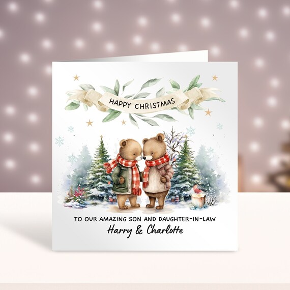 Biglietto Di Natale UK Greetings Per Marito, Con Scena Innevata, Lamina Oro E Nastro Rosso