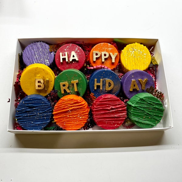 Happy Birthday 1/2 Dozen Chocolate Covered Oreos Rainbow Color party favor treats customized