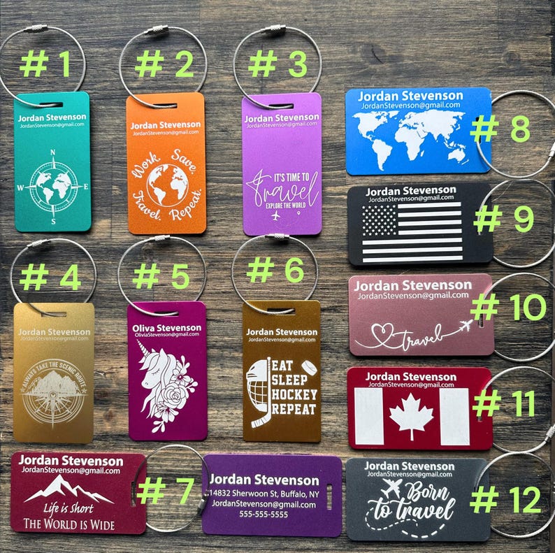 Personalized Luggage Tag, Custom Luggage Tag, Leather Luggage Tag, Travel Accessories, Monogrammed Bag Tag, Engraved Luggage Tag, Custom ID Tag,
Suitcase Name Tag, Unique Luggage Tag, Wedding Luggage Tag,
Custom Luggage Tag, Leather Luggage Tag, Travel Accessories, aluminum, lightweight, durable, Logo, Custom engraving, multiple colors, stylish, easy to spot, Stainless steel cable, secure, Waterproof, scratch-resistant, long-term use, Canada, Made in Canada, Canadian Seller, tamperproof