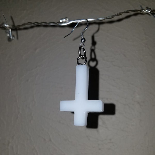 White Inverted Cross Earring - Single or Pair