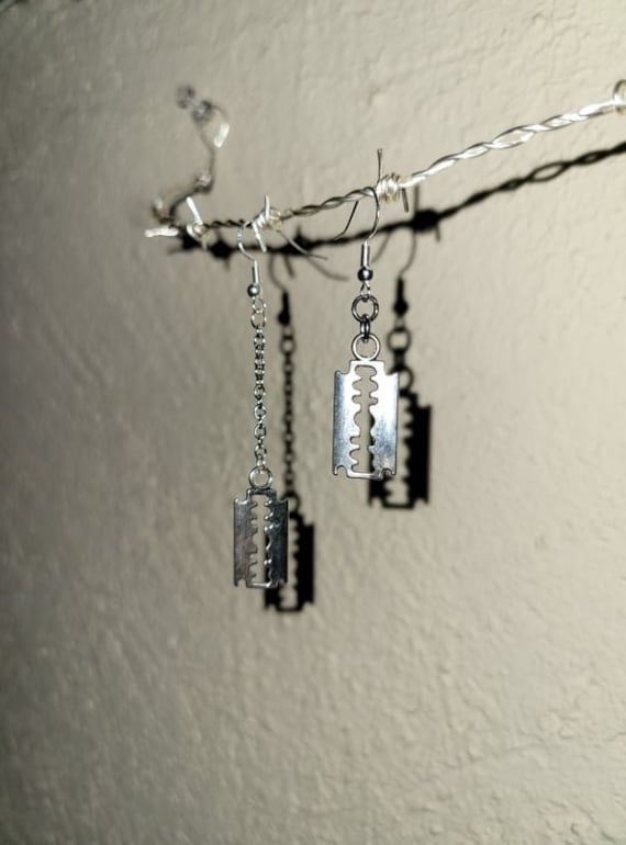 Silver Razor Blade Earring Dangle or Regular/single or Pair Etsy