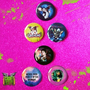 Gremlins Gizmo Retro 80s Horror Button Badge Set
