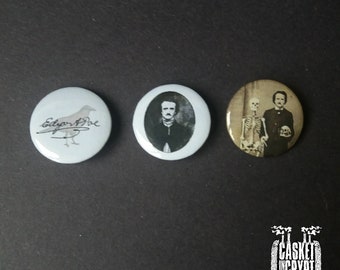 Lot de 3 badges Edgar Allan Poe ou horreur littéraire gothique singulier