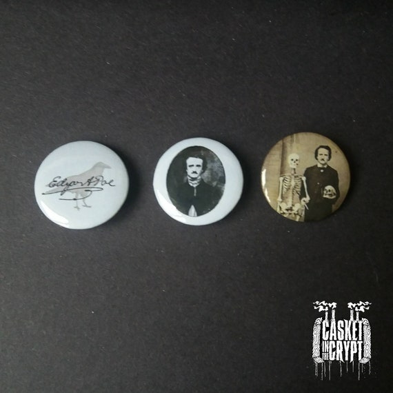 Edgar Allan Poe Pin Button Badge Set of 3 or Singular Gothic Etsy
