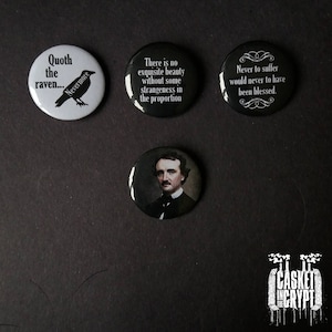 Edgar Allan Poe quote and portrait set of badges gothic literature horror