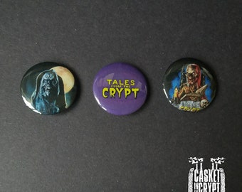 Lot de 3 badges, épingles, horreur, gardien de la crypte