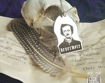 Edgar Allan Poe steel gravestone "Nevermore" gothic pendant and necklace