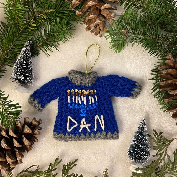 Personalized Hanukkah Crochet Mini Sweater Gift | Hanukkah Crochet Ornament | Handmade Crochet Holiday Gifts | Handmade Hanukkah Decorations