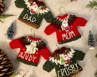 Personalized Crochet Christmas Sweater Ornament: Handmade Yarn Gift