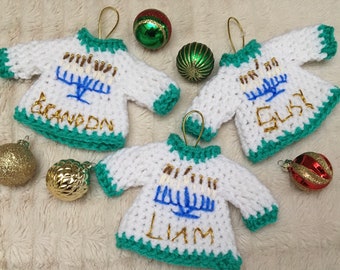 Personalized Hanukkah Crochet Mini Sweater Gift | Hanukkah Crochet Ornament | Handmade Crochet Holiday Gifts | Handmade Hanukkah Decorations