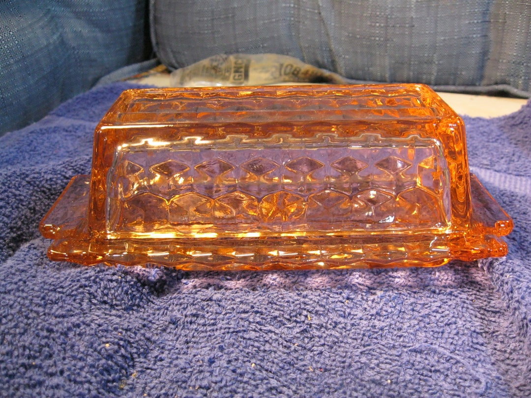 Cubist Pink Depression Glass Butter Dish Etsy