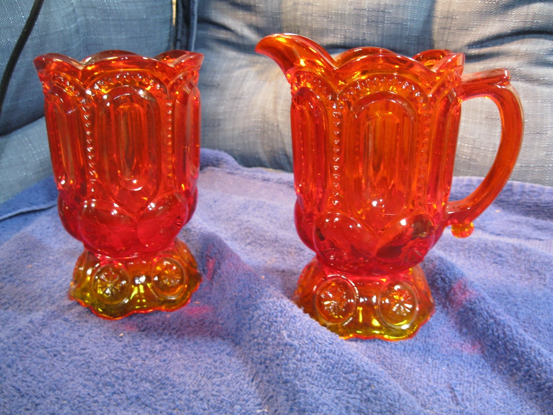 Amberina Glass Cream and Sugar Bowl Etsy